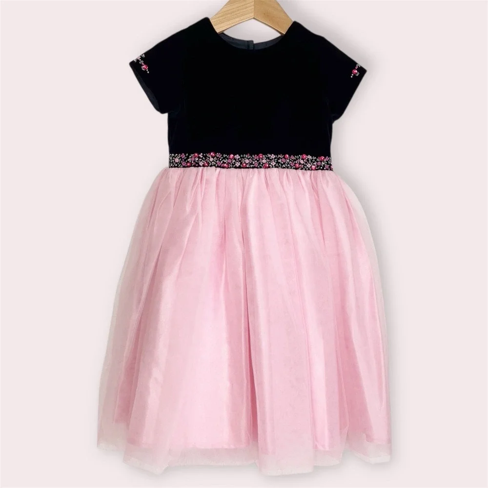 NWT Sarah Louise England Girls Dress Embroidered Navy Velvet Pink Tulle 2 yrs - Picture 1 of 14